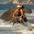 Grease-fitting equipped bicycle under testing in salt water.