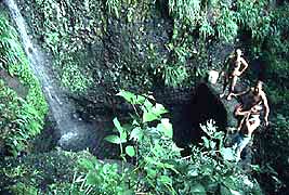 Water diversion pool built at the bottom of a waterfall.