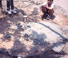 Rebar framework for the concrete well cap.